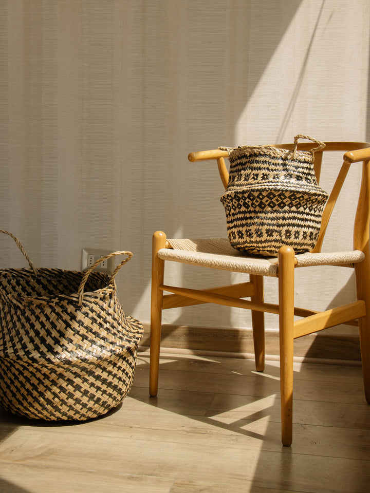 Santorini Negro (Canasto de Fibra Natural), L