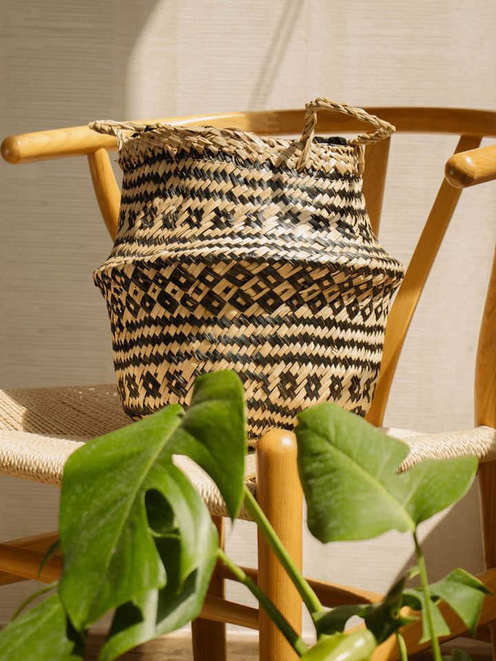 Santorini Negro (Canasto de Fibra Natural), L