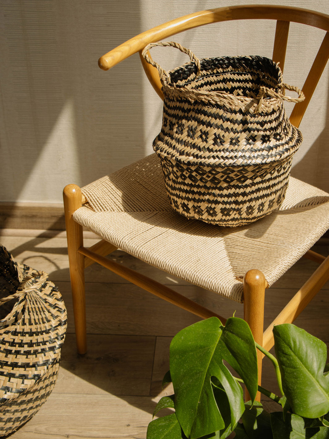 Santorini Negro (Canasto de Fibra Natural), L