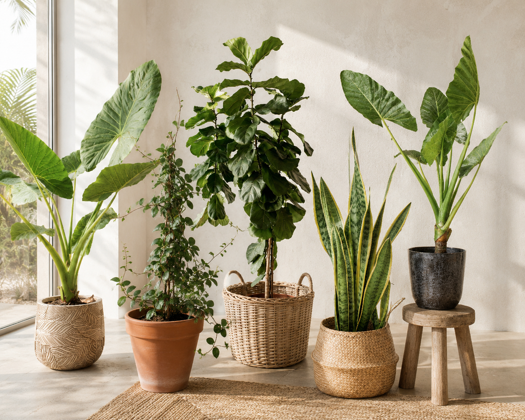 Living con muchas plantas tropicales de interior