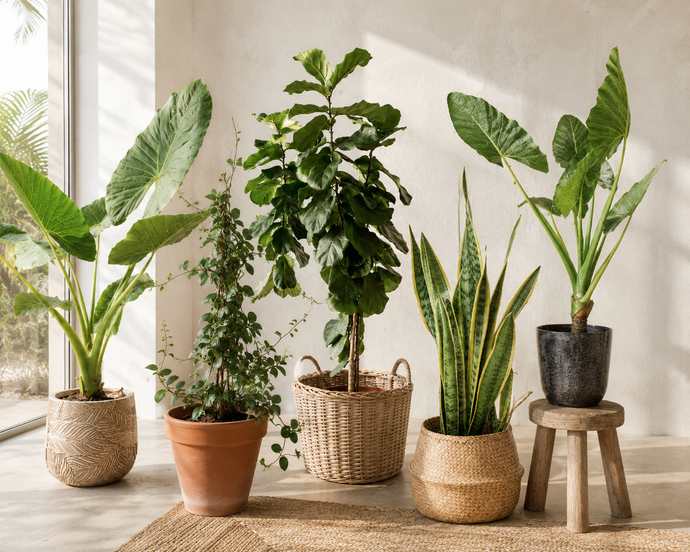 Living con muchas plantas tropicales de interior