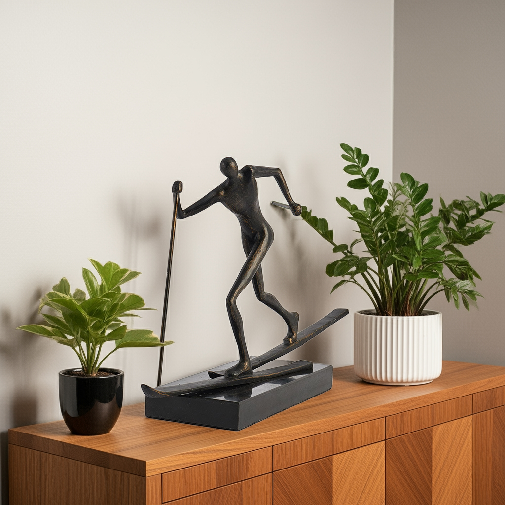 Escultura Hombre Esquiando 40x11x28 cm